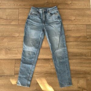 American Eagle AE High Waisted Mom Jean in a classic blue wash - 00